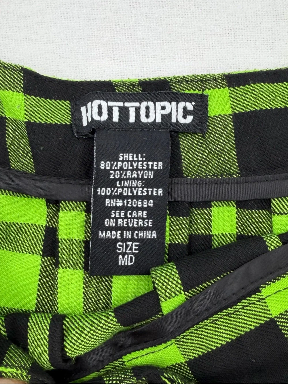 Hot Topic Black and Acid Green Plaid Pleated Skater / School Girl Mini Skirt